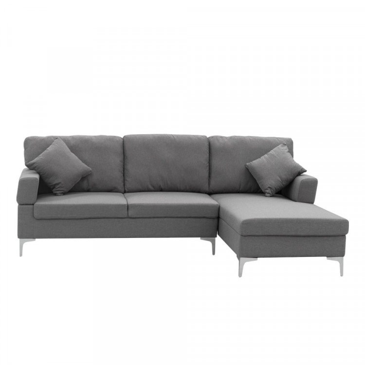 Linen Corner Sofa Couch Lounge L-shape with Left Chaise Seat Dark Grey image 10