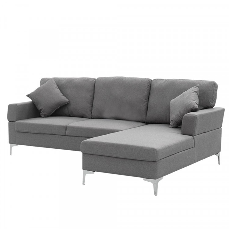 Linen Corner Sofa Couch Lounge L-shape with Left Chaise Seat Dark Grey