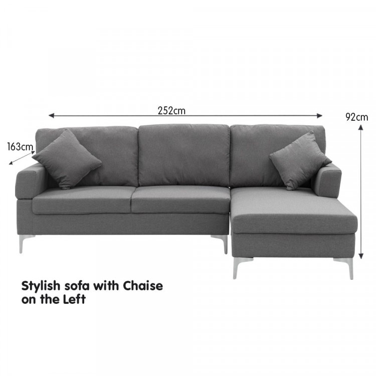 Linen Corner Sofa Couch Lounge L-shape with Left Chaise Seat Dark Grey image 3