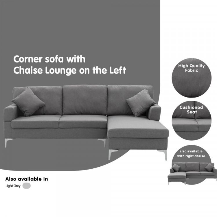 Linen Corner Sofa Couch Lounge L-shape with Left Chaise Seat Dark Grey image 8