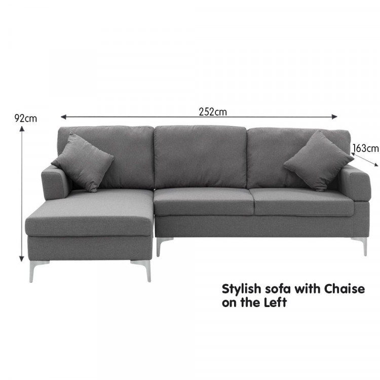 Linen Corner Sofa Couch Lounge L-shape w/ Right Chaise Seat Dark Grey image 5