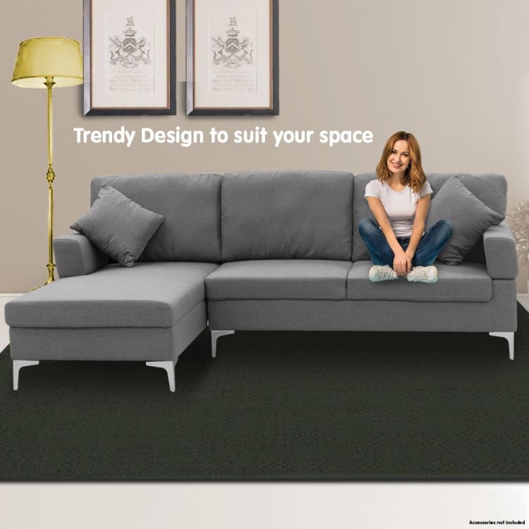 Linen Corner Sofa Couch Lounge L-shape w/ Right Chaise Seat Dark Grey image 8