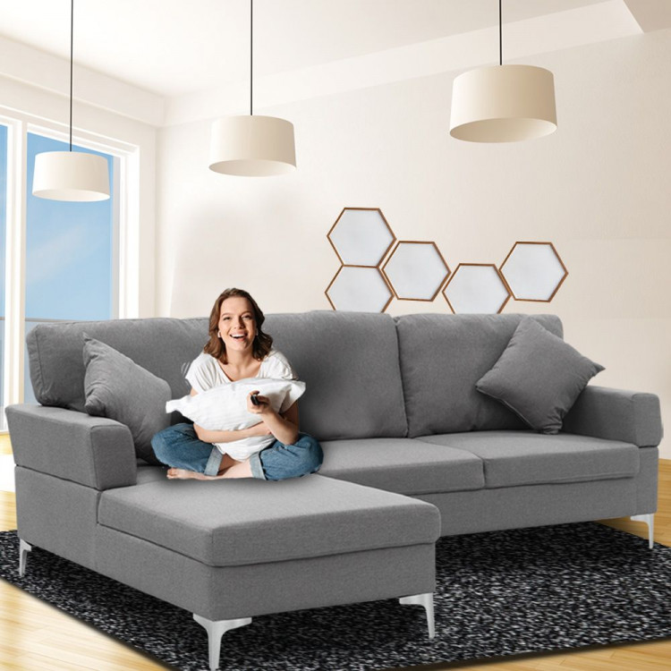 Linen Corner Sofa Couch Lounge L-shape w/ Right Chaise Seat Dark Grey image 3