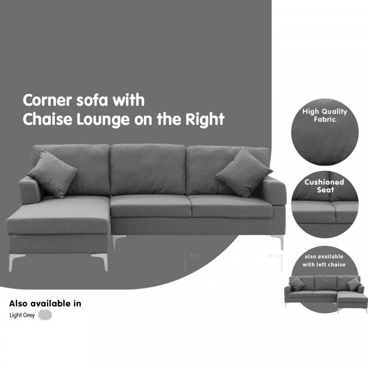 Linen Corner Sofa Couch Lounge L-shape w/ Right Chaise Seat Dark Grey image 9