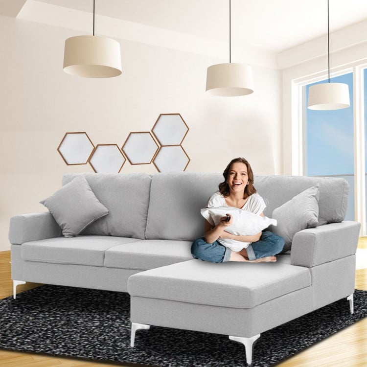 Linen Corner Sofa Couch Lounge L-shape w/ Left Chaise Seat Light Grey image 3