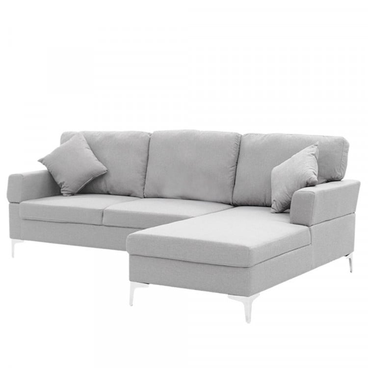 Linen Corner Sofa Couch Lounge L-shape w/ Left Chaise Seat Light Grey image 2