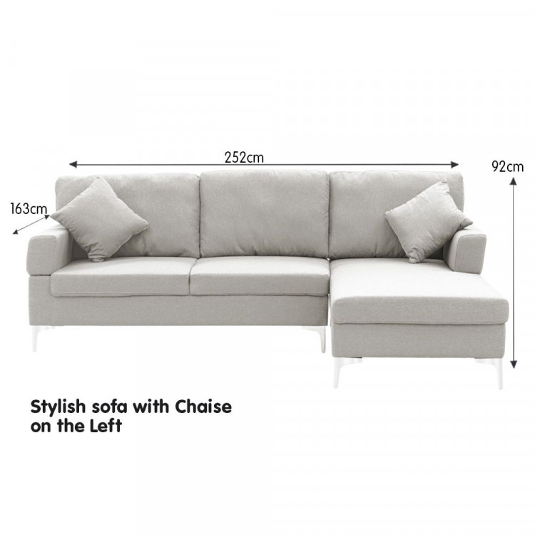 Linen Corner Sofa Couch Lounge L-shape w/ Left Chaise Seat Light Grey image 7