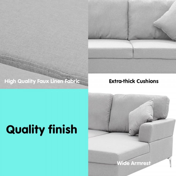 Linen Corner Sofa Couch Lounge L-shape w/ Left Chaise Seat Light Grey image 8