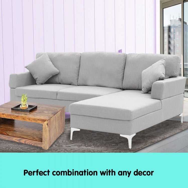 Linen Corner Sofa Couch Lounge L-shape w/ Left Chaise Seat Light Grey image 9