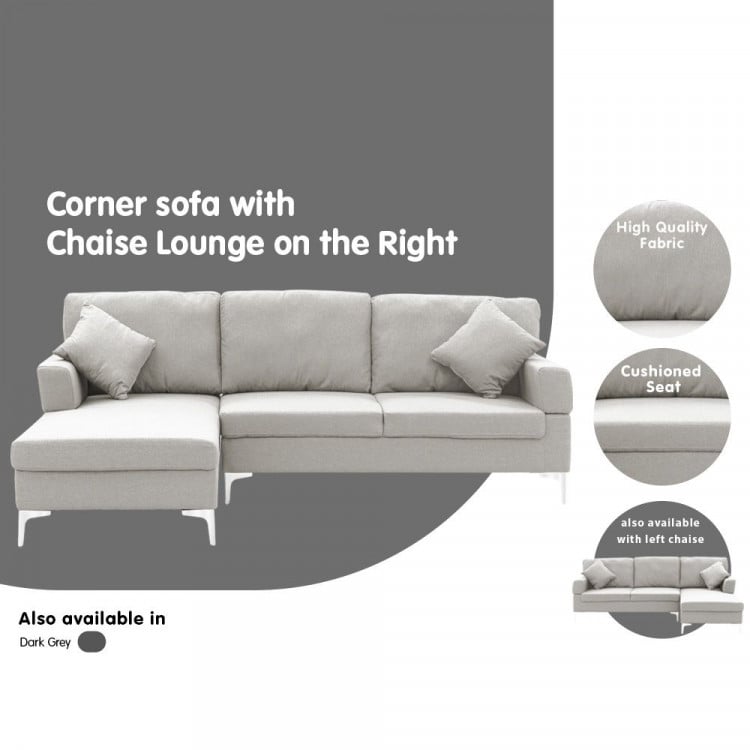 Linen Corner Sofa Couch Lounge L-shape w/ Right Chaise Seat Light Grey image 8
