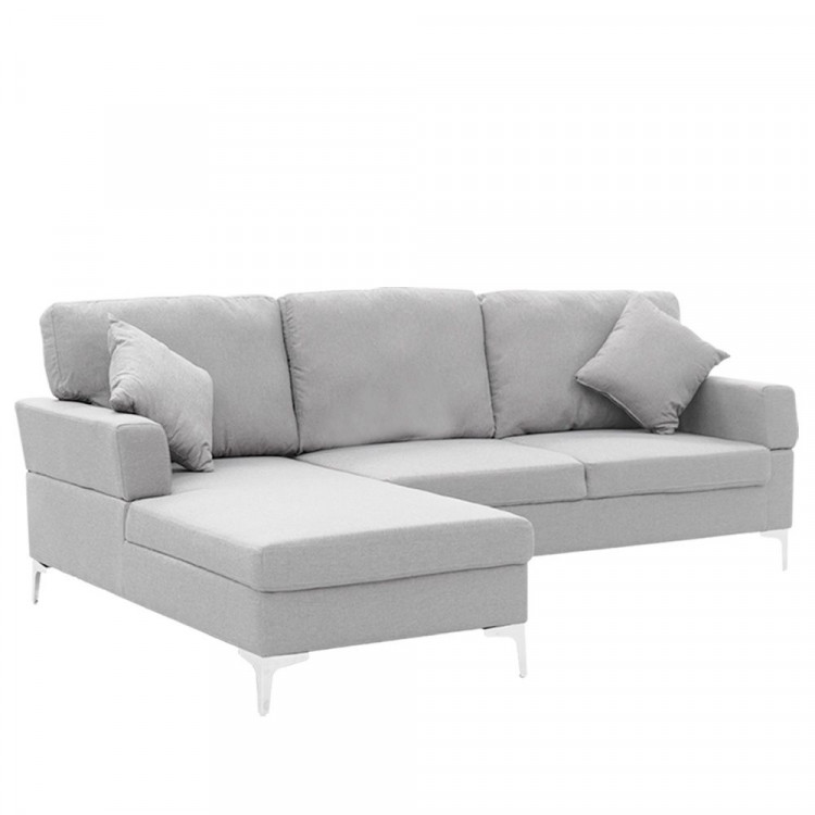 Linen Corner Sofa Couch Lounge L-shape w/ Right Chaise Seat Light Grey image 9