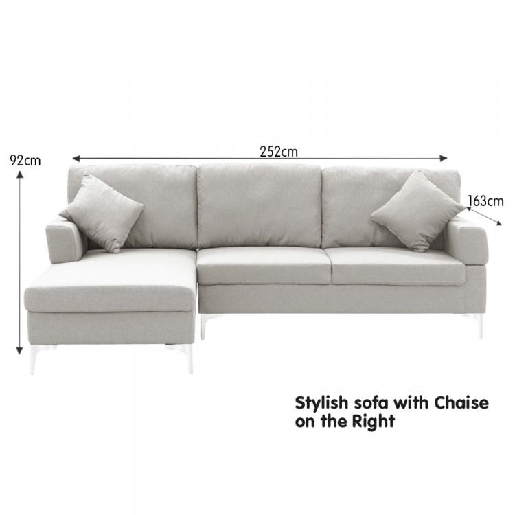 Linen Corner Sofa Couch Lounge L-shape w/ Right Chaise Seat Light Grey image 4