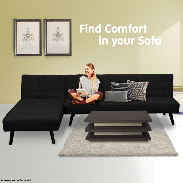 Sarantino 3-Seater Corner Sofa Bed Lounge Chaise Couch - Black image 3