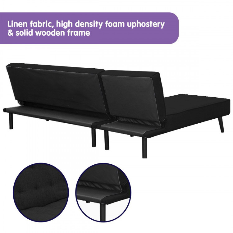 Sarantino 3-Seater Corner Sofa Bed Lounge Chaise Couch - Black image 7