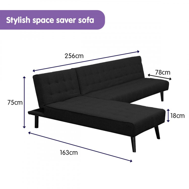 Sarantino 3-Seater Corner Sofa Bed Lounge Chaise Couch - Black image 9
