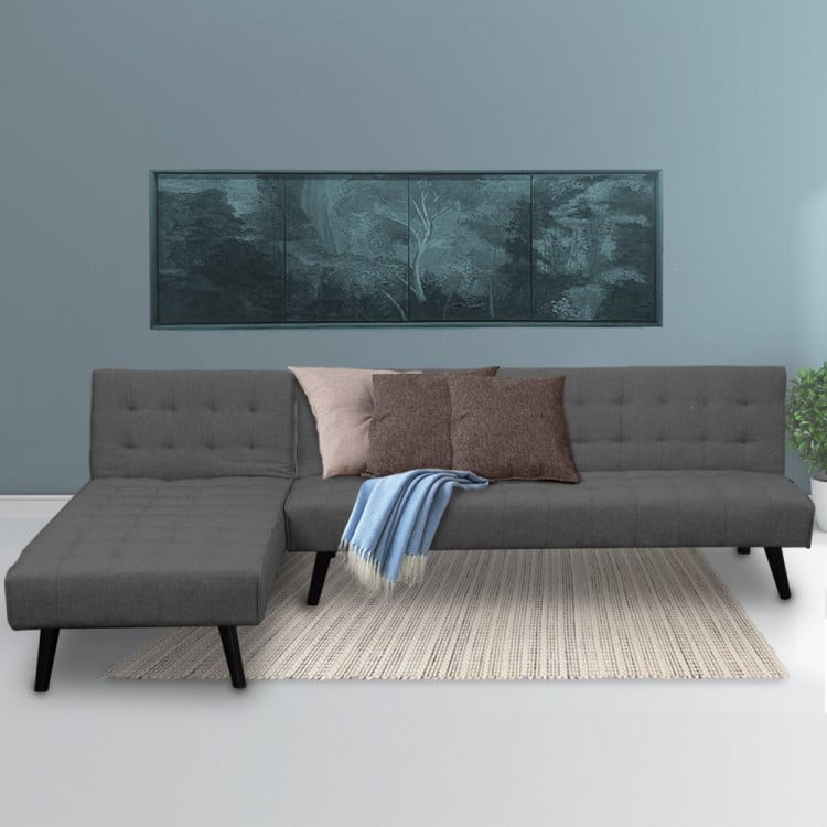 3-Seater Corner Sofa Bed with Lounge Chaise Couch Furniture Dark Grey image 3