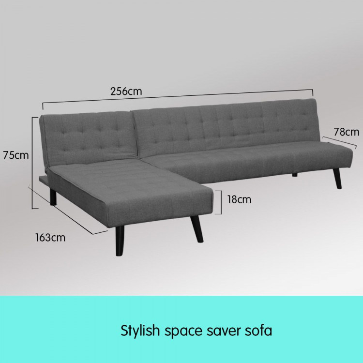3-Seater Corner Sofa Bed with Lounge Chaise Couch Furniture Dark Grey image 5