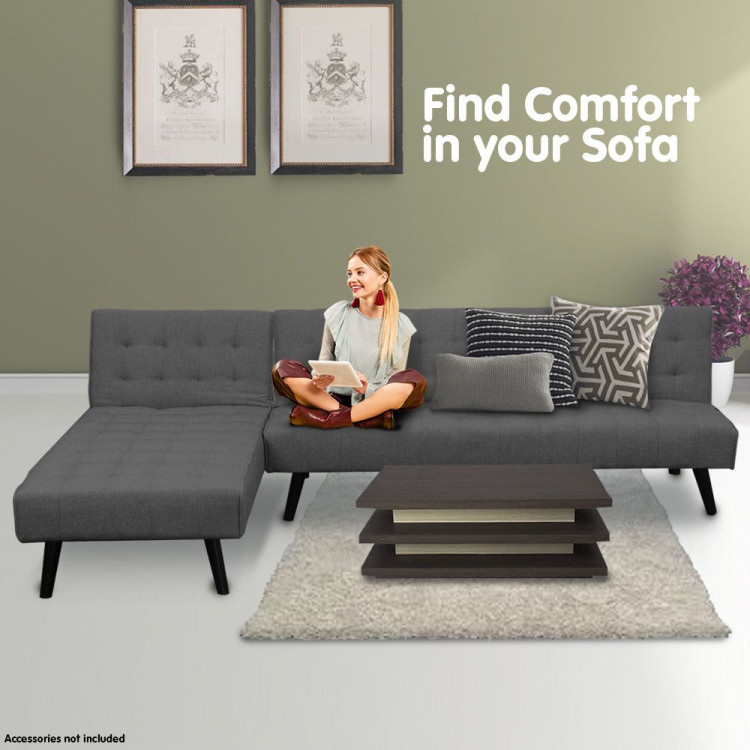 3-Seater Corner Sofa Bed with Lounge Chaise Couch Furniture Dark Grey image 7