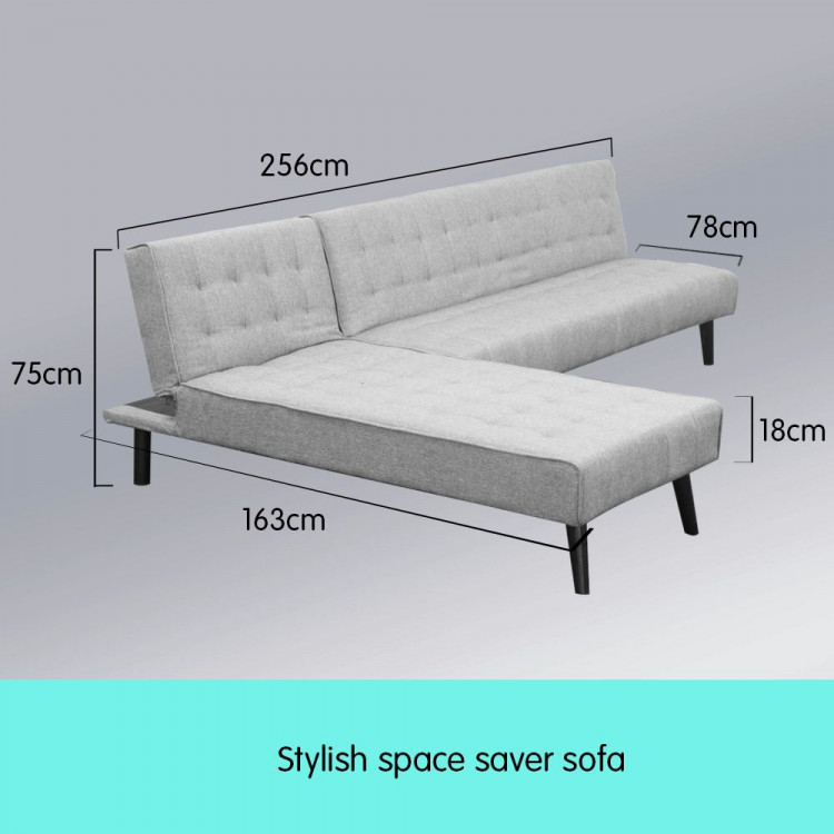 3-Seater Corner Sofa Bed with Lounge Chaise Couch Furniture Light Grey image 5