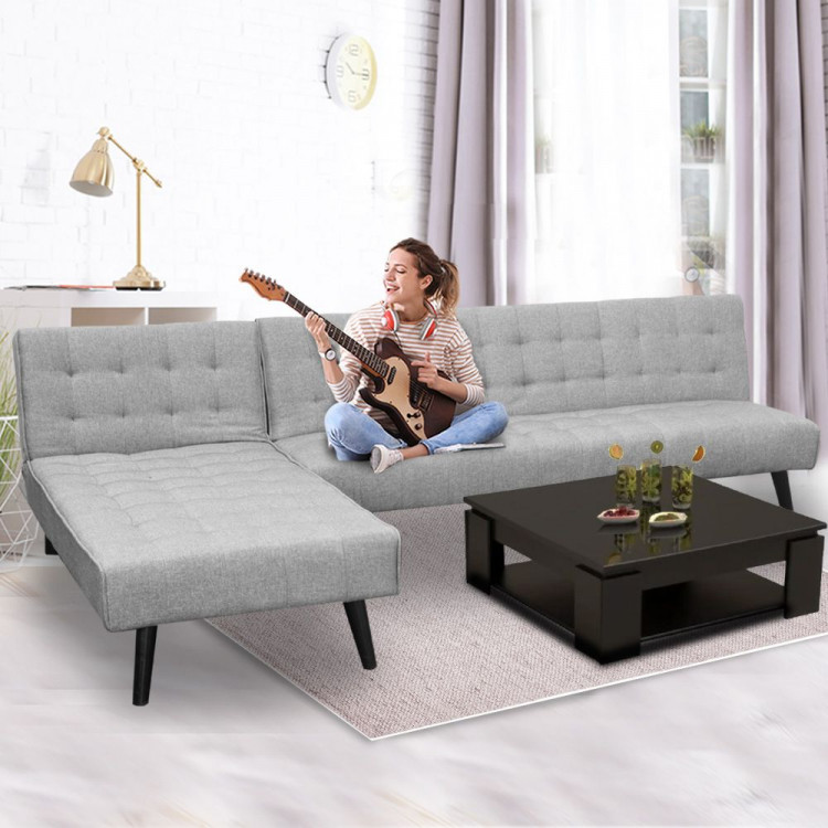 3-Seater Corner Sofa Bed with Lounge Chaise Couch Furniture Light Grey image 7