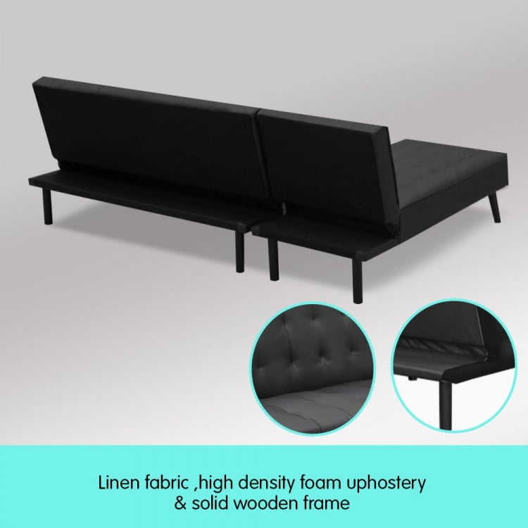 3-Seater Faux Leather Sofa Bed Lounge Chaise Couch Furniture Black image 4