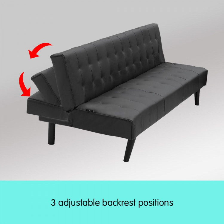 3-Seater Faux Leather Sofa Bed Lounge Chaise Couch Furniture Black image 9