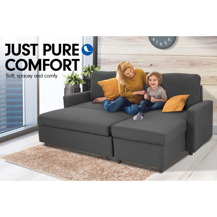 3-Seater Corner Sofa Bed With Storage Lounge Chaise Couch - Grey image 4
