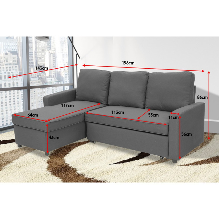 3-Seater Corner Sofa Bed With Storage Lounge Chaise Couch - Grey image 6