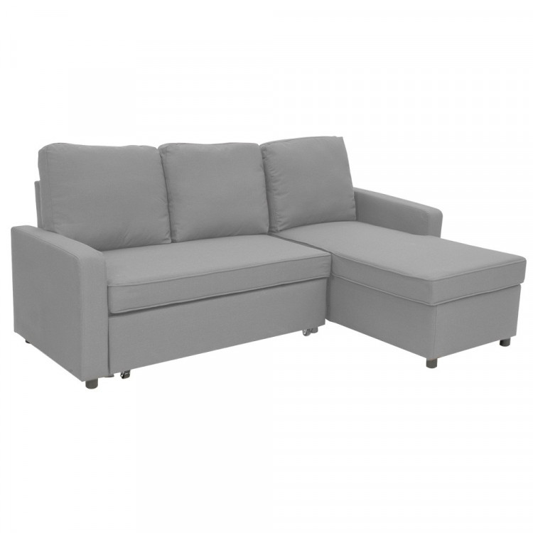 3-Seater Corner Sofa Bed With Storage Lounge Chaise Couch - Light Grey image 2