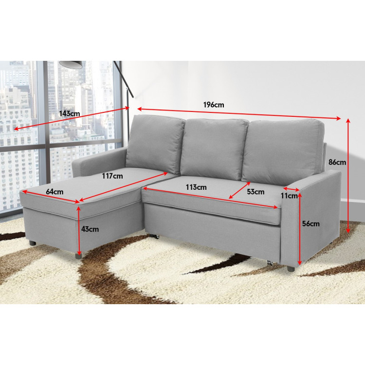 3-Seater Corner Sofa Bed With Storage Lounge Chaise Couch - Light Grey image 6