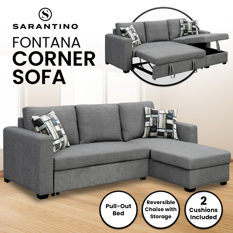 Fontana Pullout Sofa Bed with Storage Chaise Lounge  Sarantino - Grey image 4