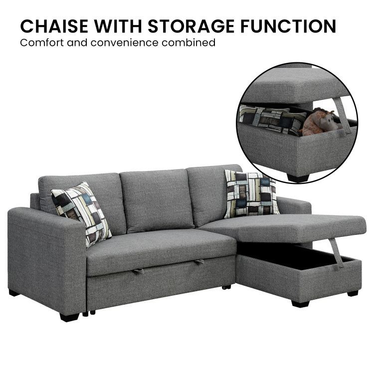 Fontana Pullout Sofa Bed with Storage Chaise Lounge  Sarantino - Grey image 14