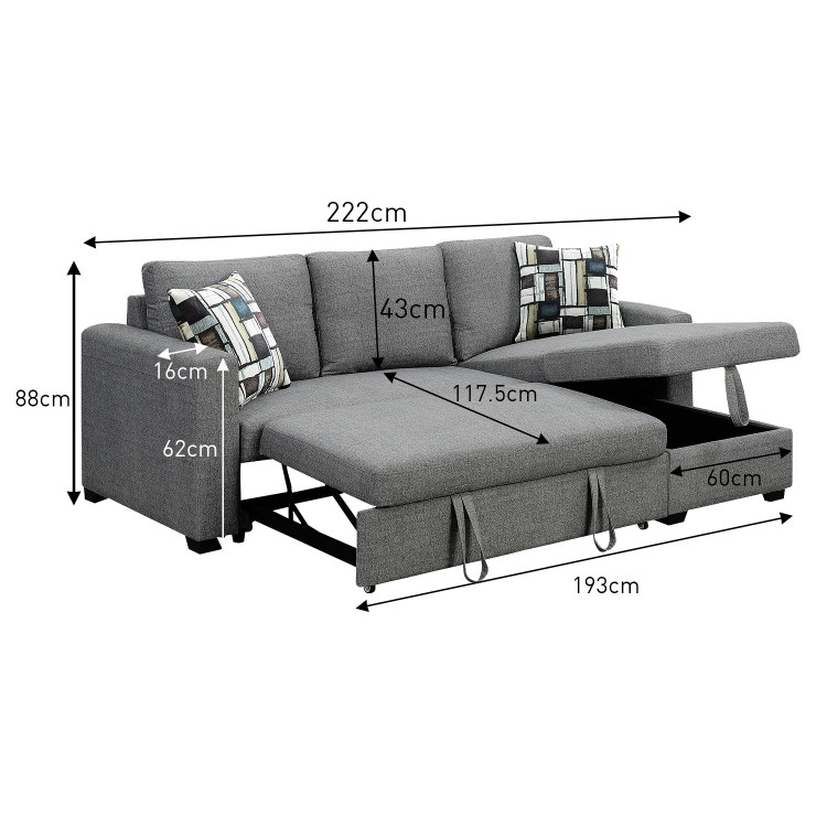 Fontana Pullout Sofa Bed with Storage Chaise Lounge  Sarantino - Grey image 3