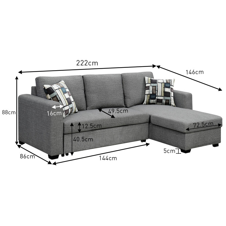 Fontana Pullout Sofa Bed with Storage Chaise Lounge  Sarantino - Grey image 5