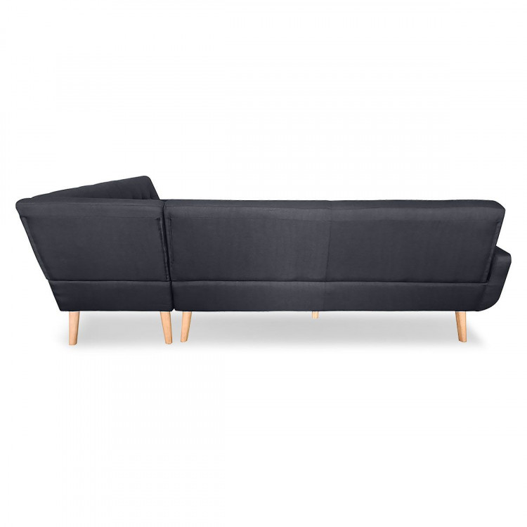 Faux Linen Corner Wooden Sofa Lounge L-shaped with Chaise Black image 5