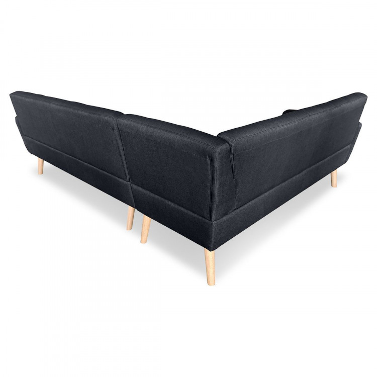 Faux Linen Corner Wooden Sofa Lounge L-shaped with Chaise Black image 6