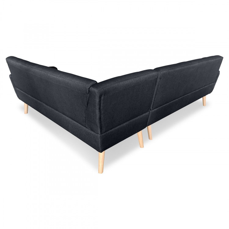 Faux Linen Corner Wooden Sofa Futon Lounge L-shaped with Chaise Black image 5