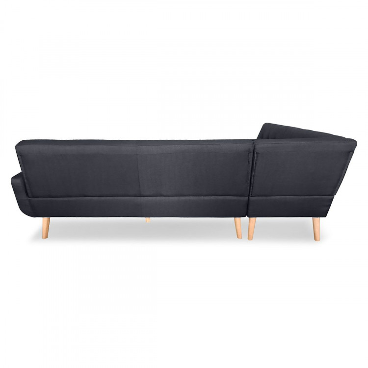 Faux Linen Corner Wooden Sofa Futon Lounge L-shaped with Chaise Black image 6