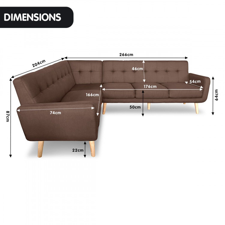 Faux Linen Corner Wooden Sofa Lounge L-shaped with Chaise Brown image 7
