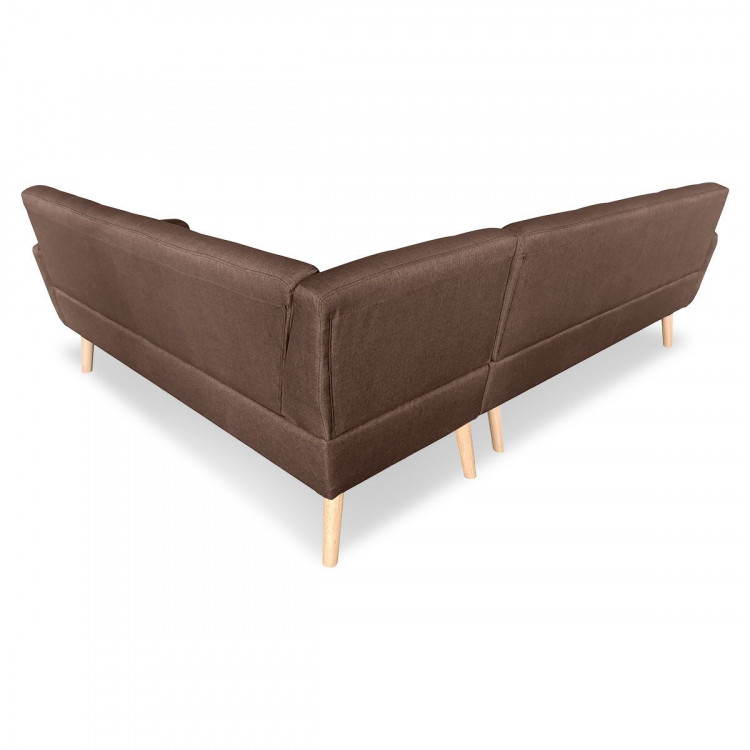 Faux Linen Corner Wooden Sofa Lounge L-shaped with Chaise Brown image 4