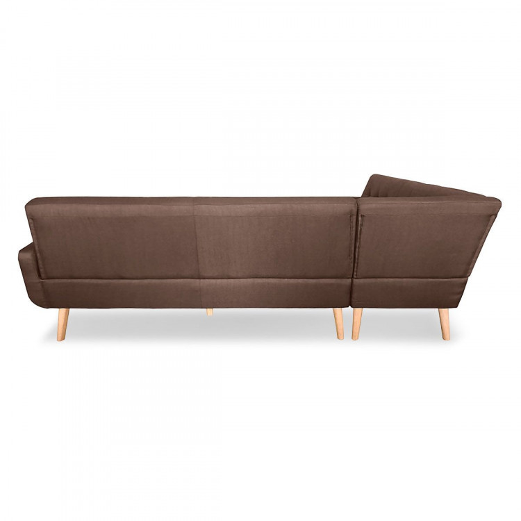 Faux Linen Corner Wooden Sofa Lounge L-shaped with Chaise Brown image 5