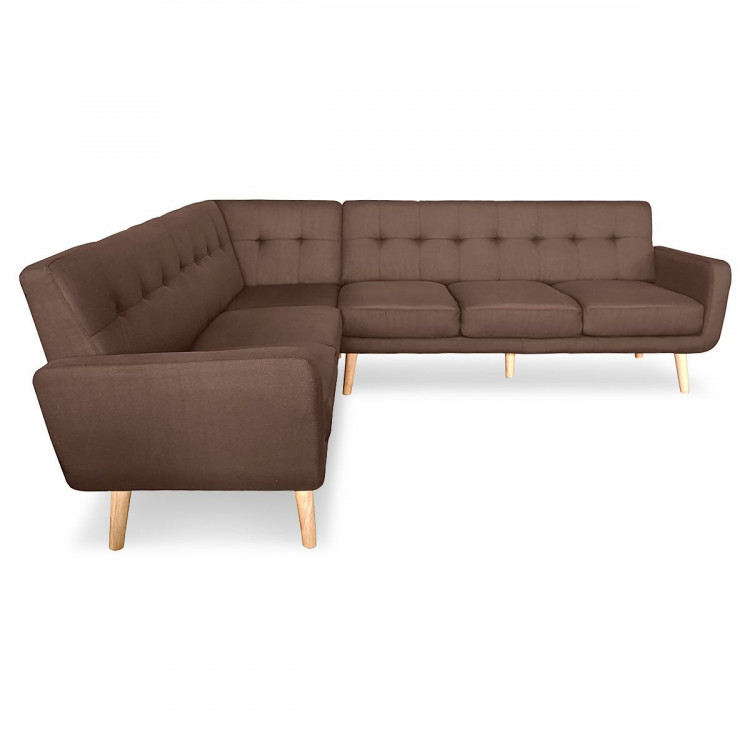 Faux Linen Corner Wooden Sofa Lounge L-shaped with Chaise Brown image 6