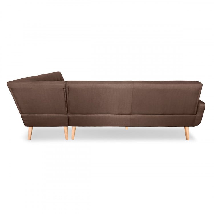 Faux Linen Corner Wooden Sofa Lounge L-shaped Futon with  Chaise Brown image 5