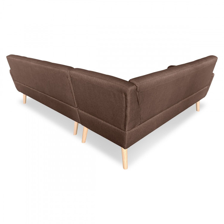 Faux Linen Corner Wooden Sofa Lounge L-shaped Futon with  Chaise Brown image 6