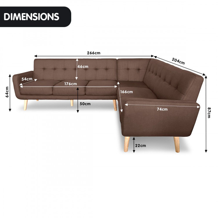Faux Linen Corner Wooden Sofa Lounge L-shaped Futon with  Chaise Brown image 7