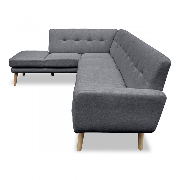 Sarantino Faux Linen Corner Sofa Lounge L-shaped with Chaise Dark Grey image 5