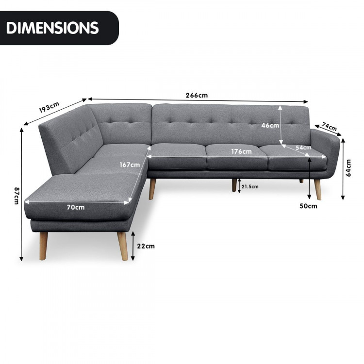 Sarantino Faux Linen Corner Sofa Lounge L-shaped with Chaise Dark Grey image 7