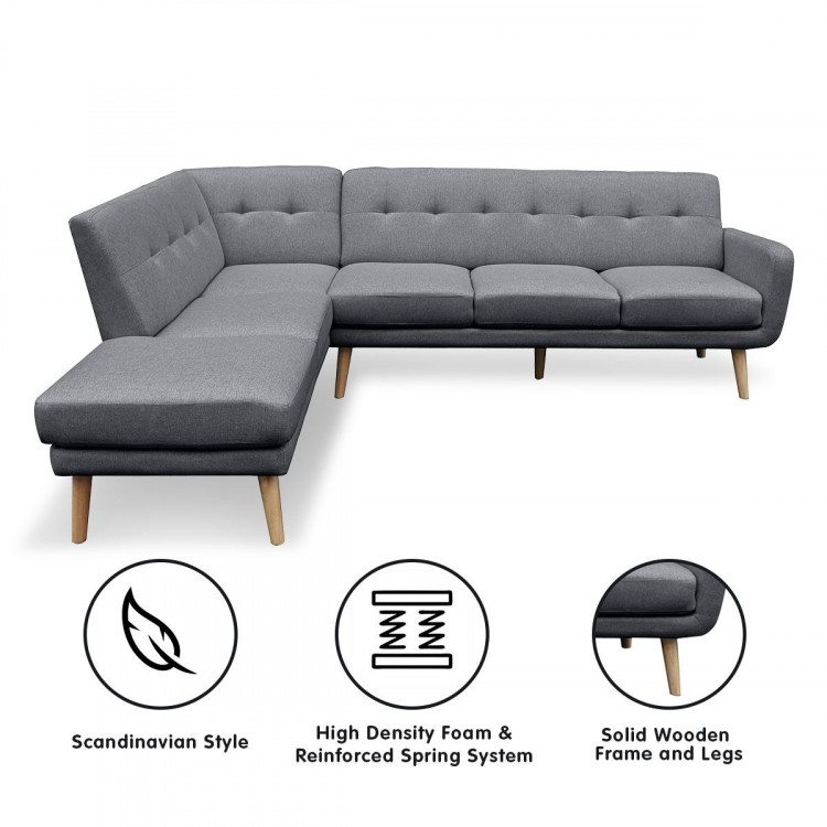 Sarantino Faux Linen Corner Sofa Lounge L-shaped with Chaise Dark Grey image 8