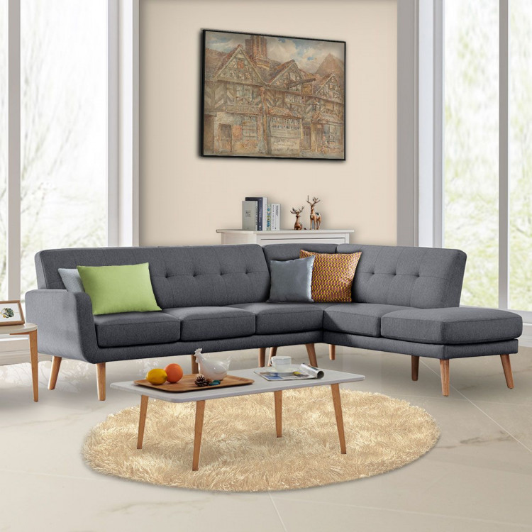 Sarantino Faux Linen Corner Sofa Lounge L-shaped with Chaise Dark Grey image 3