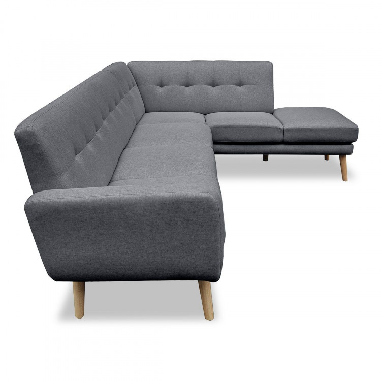 Sarantino Faux Linen Corner Sofa Lounge L-shaped with Chaise Dark Grey image 4